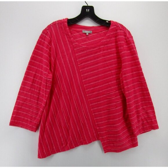 Habitat Tops - Habitat Top Medium Blouse Pullover Striped Knit Asymmetrical Cotton